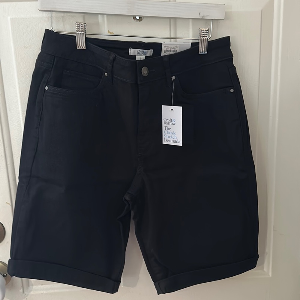 CROFT & BARROW CLASSIC STRETCH DENIM BERMUDA SHORTS: BLACK: NWT: SZ 10